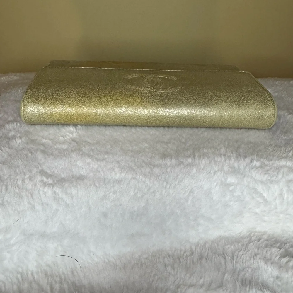 Chanel Gold Metallic Snap Flap Wallet with Auth Sticker